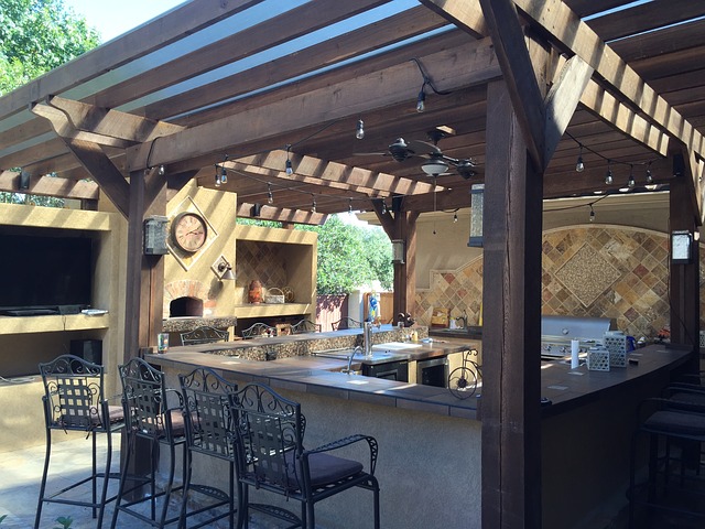 A covered outdoor kitchen space.