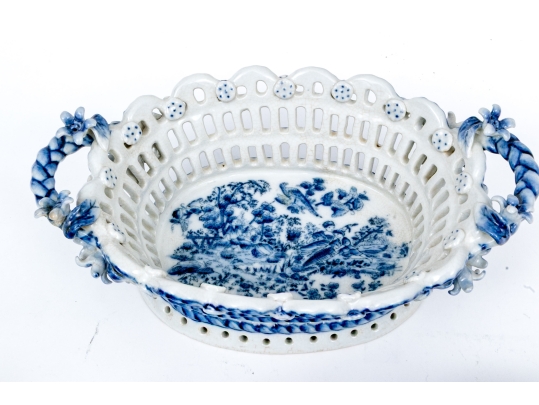 Two Decorative Blue And White Porcelain Twin Handled Serving Bowls