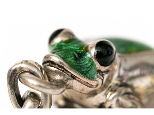 Tiffany & Co. Sterling Silver Whimsical Green Enamel Frog Key Chain, With Felt