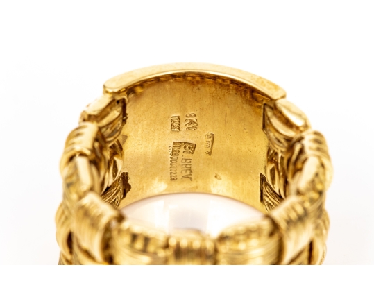 18k Yellow Gold Stunning Ultra Wide Woven Flexible Band Ring, Size 6, Please See Note