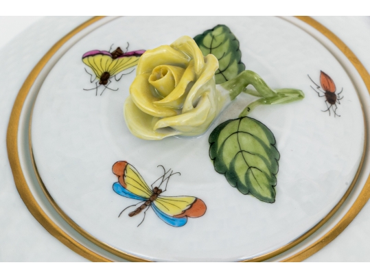 Herend Hungary Hand-Painted Porcelain Lidded Teapot, Rothschild Bird (RO) Pattern