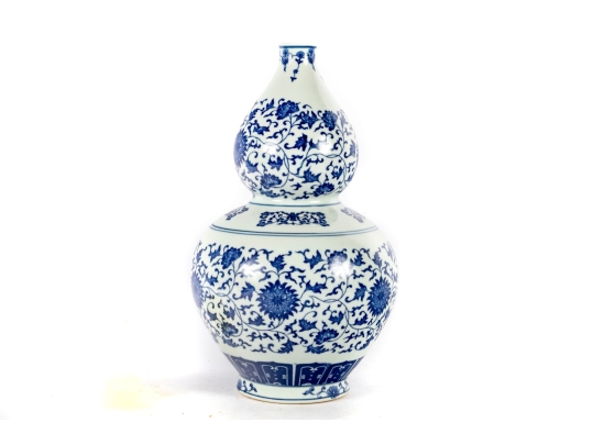 Chinese Import Blue And White Porcelain Double Gourd Vase