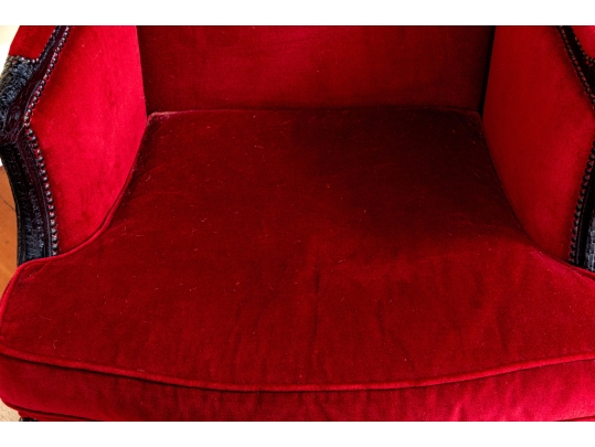 Pair Of Custom Upholstered Queen Anne Style Armchairs With Associated Ottoman