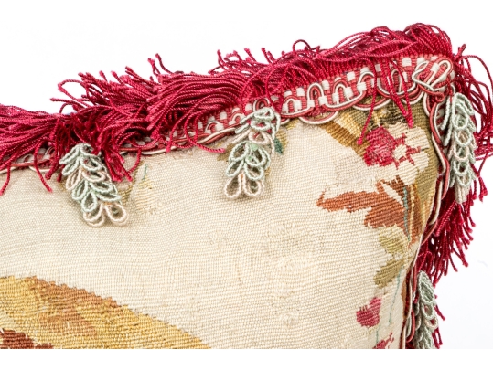 Antique French Aubusson Accent Pillow