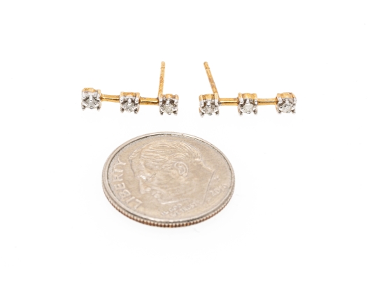 9k Yellow Gold Diamond Stacked Drop Earrings, App. 0.06 TCW