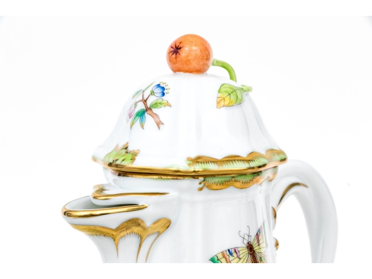 Rare Herend Hungary Hand-Painted Coffee Set,  Queen Victoria (VBO) Pattern