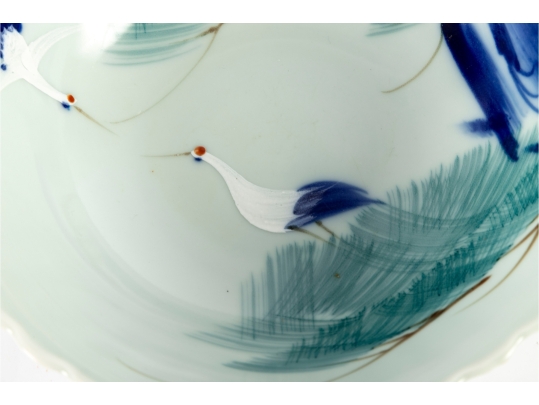 Japanese Porcelain Bowl With Cranes And Pine Design