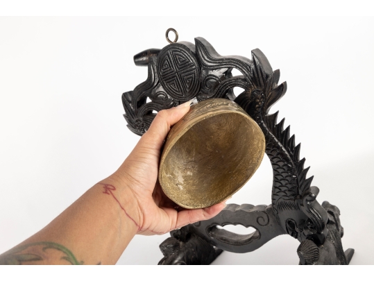 Brass Temple Bell With Dragon Motif Stand