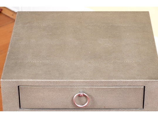 Restoration Hardware Faux Shagreen And Chrome End Table