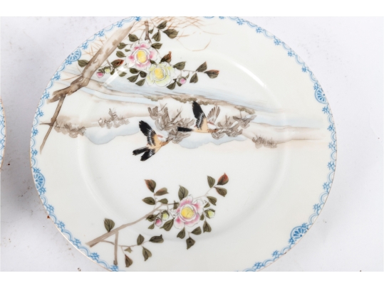 Set Of Four Hand-Painted Japanese Porcelain Plates 