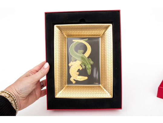 Cartier Fabulous Double Crocodile Limoge Porcelain Trinket Tray, With Box