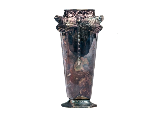 Christofle Silver Plated Bud Vase With Dragonfly Motif