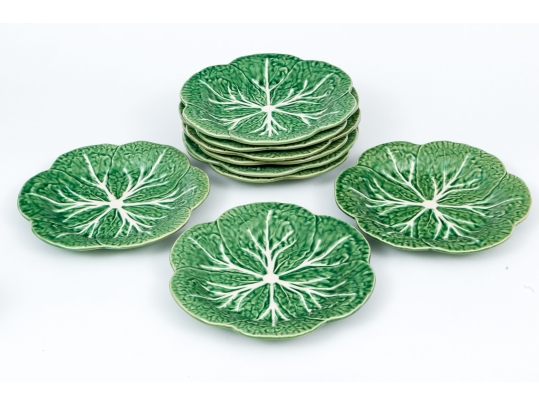 Set Of Nine Bordallo Penniero Portuguese Hand-Painted Cabbage Plates