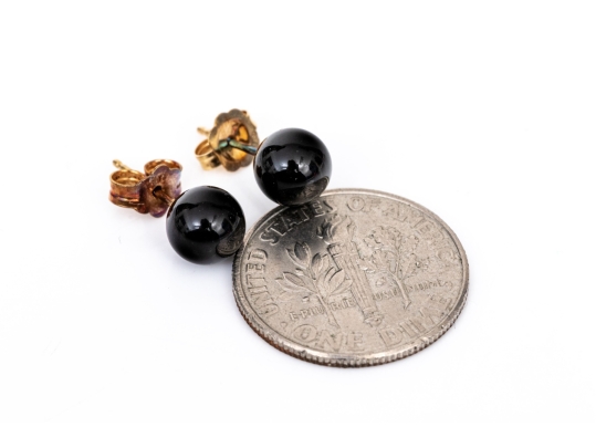 14k Yellow Gold Simple 6mm Black Onyx Ball Earrings With 14k And 10k Clutch Backs