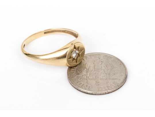 14k Yellow Gold Vintage Diamond Set Signet Style Ring, App. 0.10 CTS, Size 6.25+