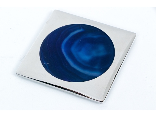 Boxed Set Of Four Anna New York Eggplant Agate And Metal Coasters