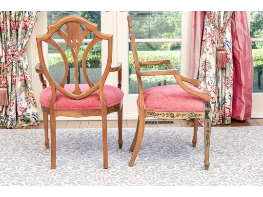 Lavish Pair Of Edwardian Style Painted Satinwood Shield-Back Arm Chairs