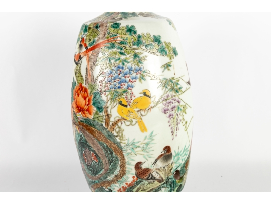 Chinese Republic Period Famille Rose Porcelain Vase With Birds And Peonies