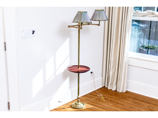 Quality Brass Twin Light Floor Lamp With Shelf