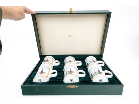 Gucci Vintage Set Of Six Bone China Christmas Themed Mugs, Boxed