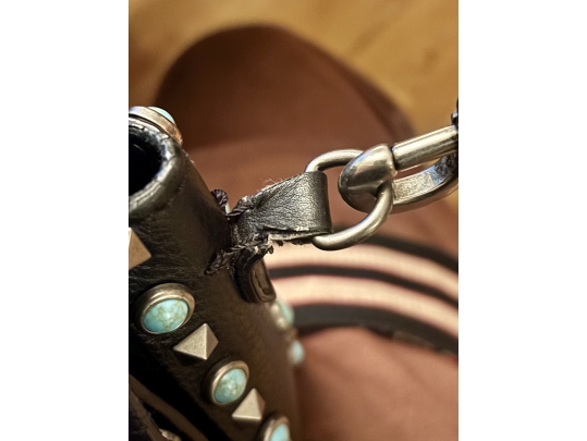 Valentino Garavani Rockstud Black Leather Crossbody Bag  With Turquoise Studs And Embroidered Strap