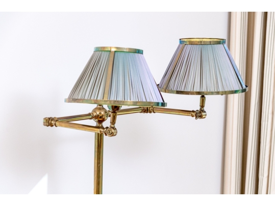 Quality Brass Twin Light Floor Lamp With Shelf