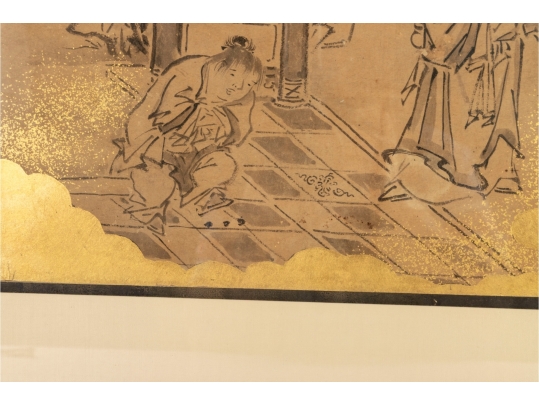 Pair Of Gilt Vintage Chinese Ink Illustrations 