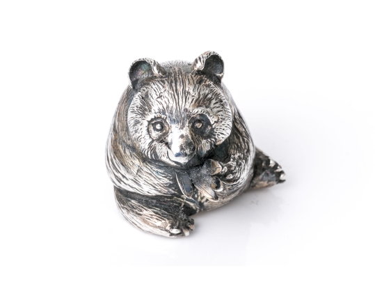 Buccellati Sterling Silver Miniature Cute Panda Eating Bamboo