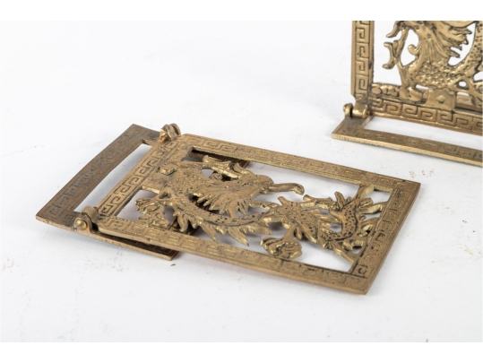 Pair Of Vintage Brass Dragon Motif Folding Bookends