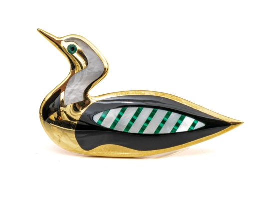 Tiffany & Co. 18k Yellow Gold Angela Cummings Lovely Inlaid Duck Brooch, With Box