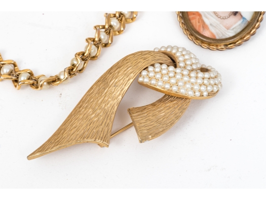 Collection Of Fashion And Limoge Brooches, Necklace And Two Jewelry Boxes