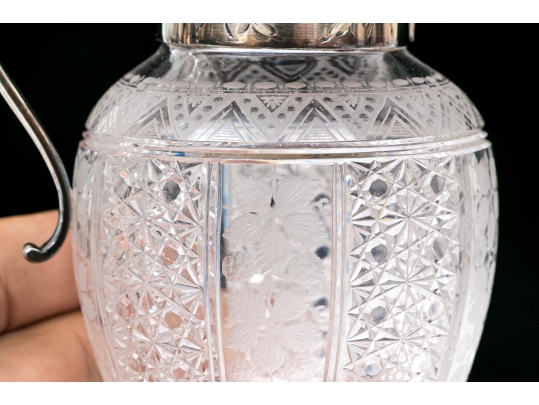 Antique Cut Glass And Silverplate Syrup Pitcher