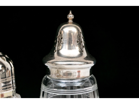 Collection Of Five Crystal And Silverplate Shakers