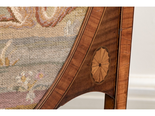Antique Needlepoint Upholstered Fire Screen With Satinwood Stand