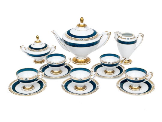 Exceptional & Rare Herend Hungary Hand-Painted Porcelain Tea Service,  “Josephine Empire” Pattern