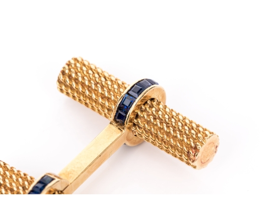 14k Yellow Gold Vintage Beautiful Calibre Blue Sapphire Set Cufflinks, App. 2.30 TCW