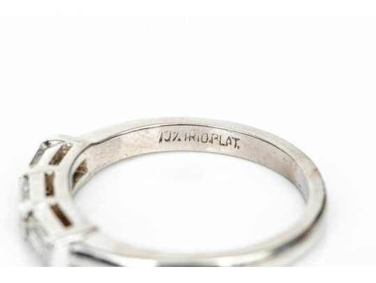 Platinum Three Stone Baguette Band Ring App. 0.28 TCW, Size 4.25+