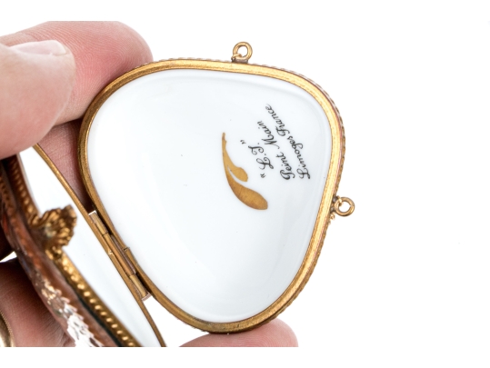 Two Gorgeous French Limoges Enameled Heart Form Pill Boxes