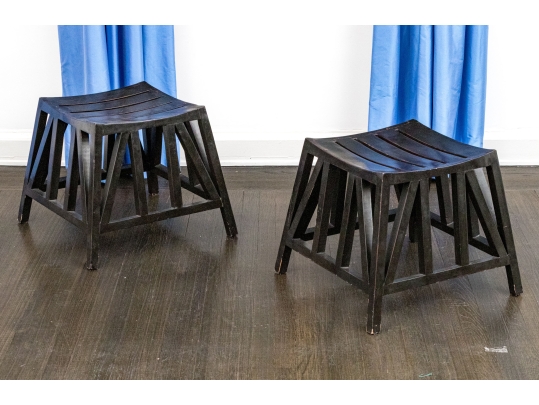 Paid Of Parisian Designer Wooden Stools