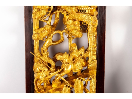 Pair Of Chinese Gilt Wood Carved Architectural Panels