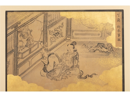 Pair Of Gilt Vintage Chinese Ink Illustrations 