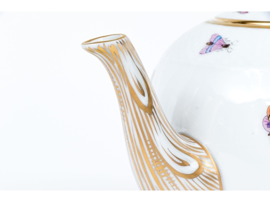 Herend Hungary Hand-Painted Porcelain Teapot, Rothschild Bird (RO) Pattern