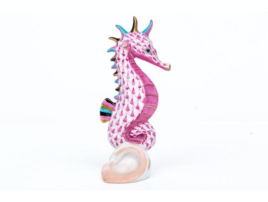 Herend Hand Painted Pink Fishnet Seahorse Figure 