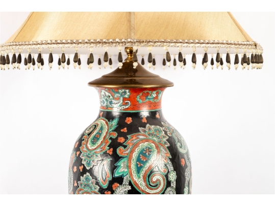 Decorative Paisley Porcelain Table Lamp With Beaded Shade