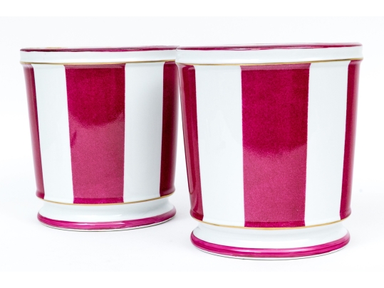 Pair Of Marie Daage Paris Hand Painted Porcelain Cache Pots