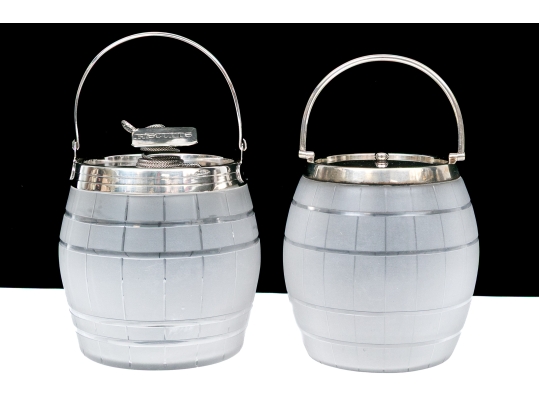 Two Antique Frosted Crystal And Silverplate Biscuit Jars
