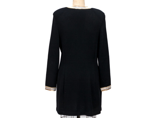 St. John Long Button Up From Black Sequinned Cardigan, Size 12