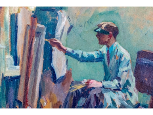 Oil On Board, Artist At Easel