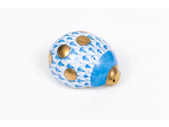 Herend Hungarian Hand-painted Porcelain Ladybug, Blue Fishnet Pattern