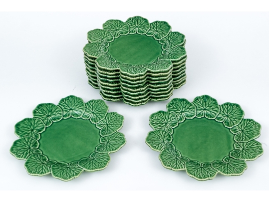 Set Of Eleven Portuguese Bordallo Pinheiro Hand-painted Ceramic Plates
